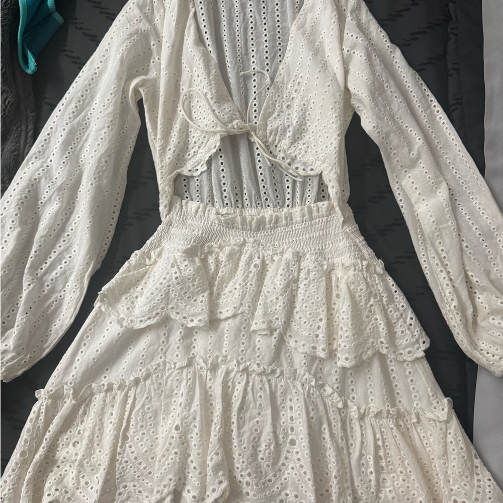 MARBLE White Pleated Bishop Sleeve Sundress
